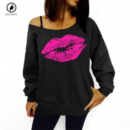 Sexy Lip Print Off Shoulder Women's Sweatshirts 
