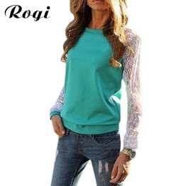 Rogi Blusas Long Sleeve Lace Patchwork Casual Tunic T-Shirts