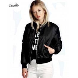 European Style Women's Retro Long Sleeve Slim Bomber Jacket