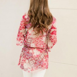  Embroidered Floral Chiffon Half Sleeve Tunic Blouse  (Sizes Up To Plus 5XL)