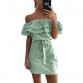 New Casual Style Striped Ruffle Dress With Belt