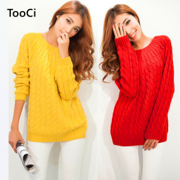 Casual Fashion Long Sleeve O-neck Twist Knitted Pullover Sweater 