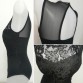 ADEWEL Sexy Black Lace High Neck Cut Out Back Bodysuit