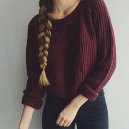 Korean Style Long Sleeve Knitted Crop Sweater