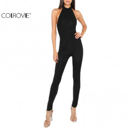 Colrovie Backless & Sleeveless Slim Style Black Jumpsuit