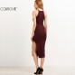 Colrovie Sexy Side Slit & Ribbed Cami Mini Dress 