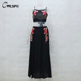 Embroidered Roses Sleeveless Crop Top & Skirt 2 Pc Set QL2961