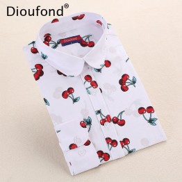 Dioufond Vintage Floral Long Sleeve Turn Down Collar Blouse