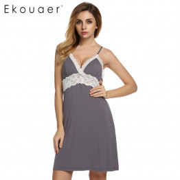 Ekouaer Sexy Lace Spaghetti Strap Patchwork Lingerie Nightgown (Sizes S-XL)