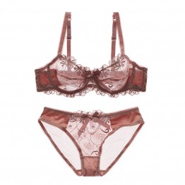Embroidered 2 Pc Lace Lingerie Bra & Brief 