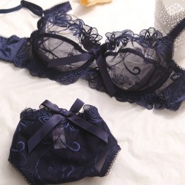 Embroidered Ultra-thin Transparent Lace Bra & Brief Set