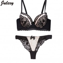 Julexy Sexy Hollowed Out Embroidered Lace Thong & Bra Sets