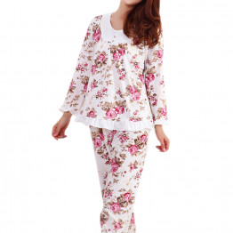 Long Sleeve Floral Print Cotton Pajamas Set (Sizes M-3XL)