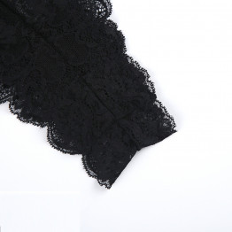 Missomo Black Lace Deep V-Neck Floral Bodysuit 