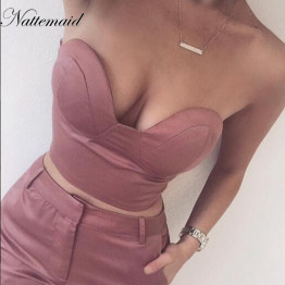 Nattemaid 2 Pc Strapless Crop Top & Full Length Pants Outfit