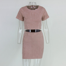 Nattemaid 2 Pc Short Sleeve Suede Crop Top & Mini Pencil Skirt Set