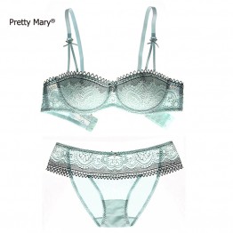 Pretty Mary 1/2 Cup Push Up Bra & Panties Sets 