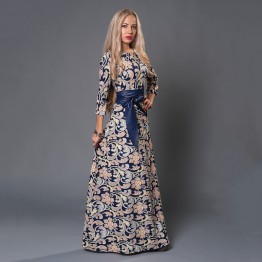 S.FLAVOR Russian Style Print Floor-Length Dress