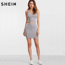 Shein 2Pc Side Striped Crop Top & Skirt Set