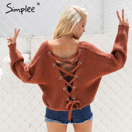 Simplee Sexy Knitted & Backless Pullover Sweater