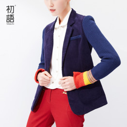 Toyouth Single Button Long-Sleeve Slim Blazer With Color Block Patchwork 