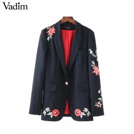 Vadim Vintage Floral Embroidery Notched Collar Coat