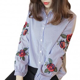 Floral Embroidered Long Sleeve Fashion Shirt