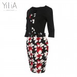 Yilia Elegant Business Floral Print Pencil Dress