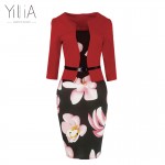 Yilia Elegant Business Floral Print Pencil Dress