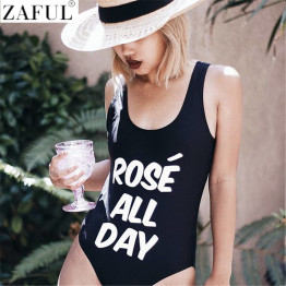 ZAFUL Hot & Sexy Letter Print One Piece Backless Monokini Swimsuit