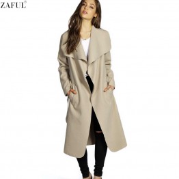 ZAFUL Wide Lapel Wool Blend Oversize Trench Coat